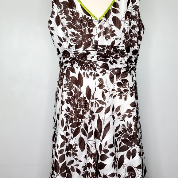 Robbie Bee Brown White Green Leaf Leaves V-Neck Sleeveless Dress Size 22W - Picture 9 of 15